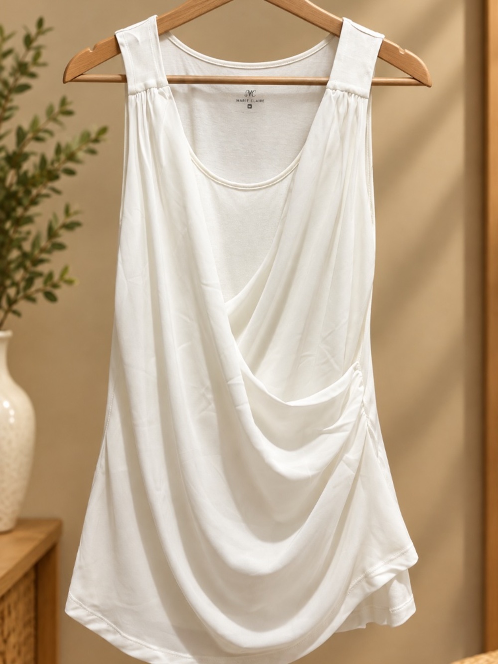 New York & Company White Draped Sleeveless Blouse Medium